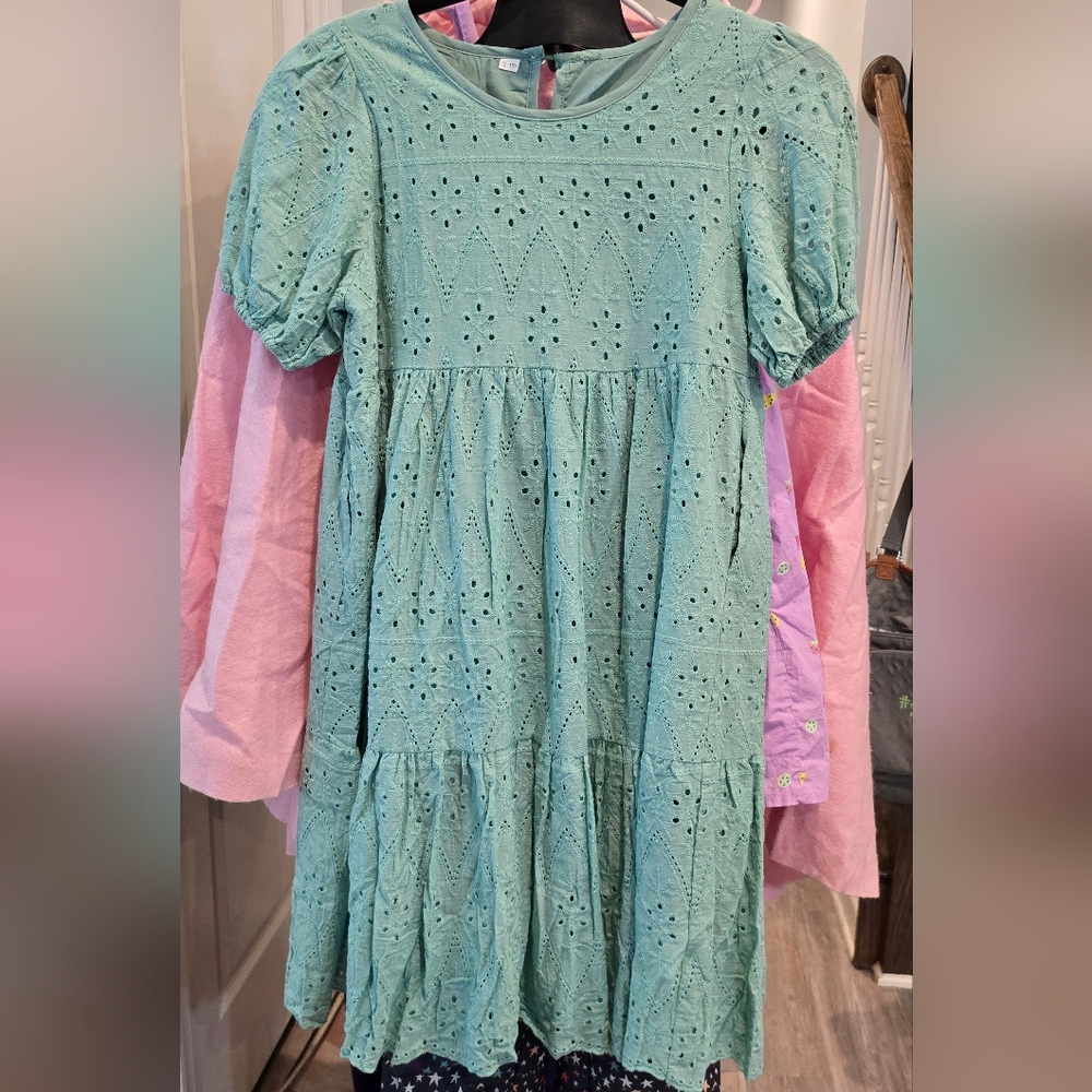 Mint/Sage Green Eyelet Kids Dress